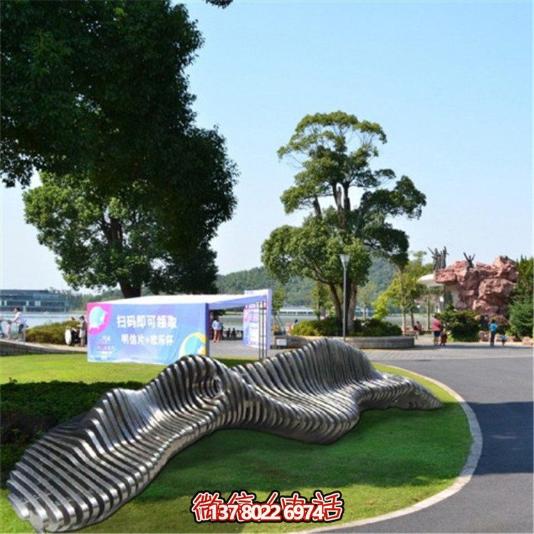 不銹鋼異形座椅，金屬波浪形雕塑抽象假山造型椅子