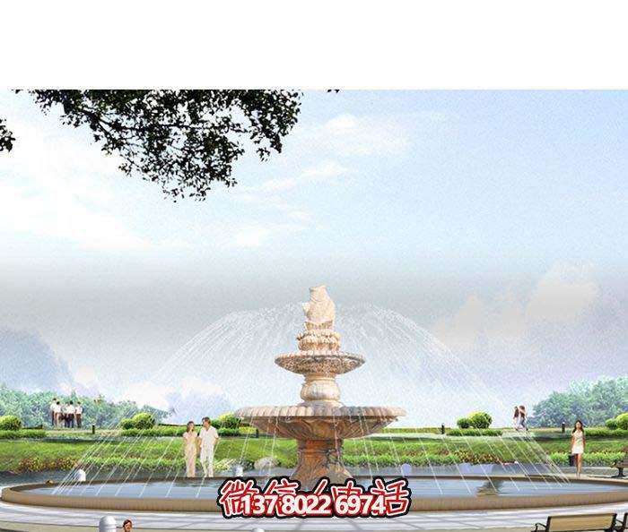 精美漢白玉噴泉，石雕鯉魚雕塑擺放