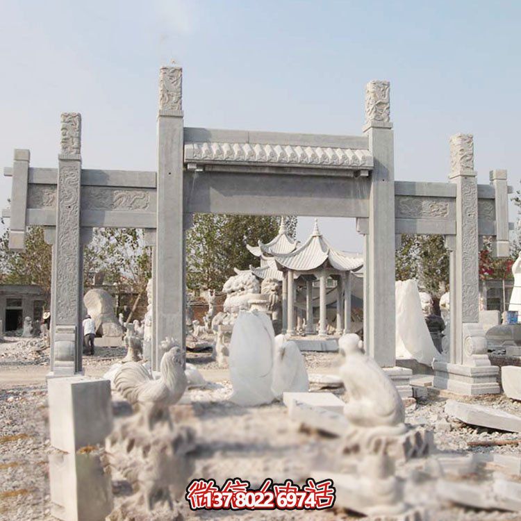 大理石雕刻牌坊，美觀耐用，戶外時尚裝飾