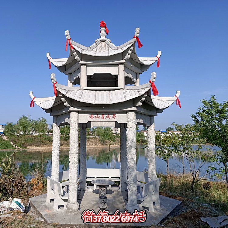 古典風(fēng)格仿古青石二層涼亭，提升園林戶外休息體驗