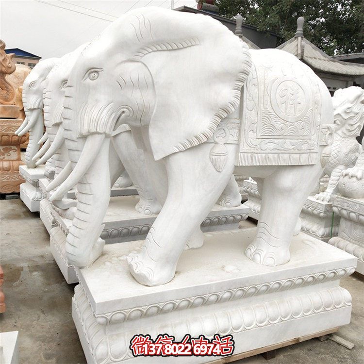 精美石雕大象雕塑，點綴別墅小區(qū)，增添大理石的高貴氣派