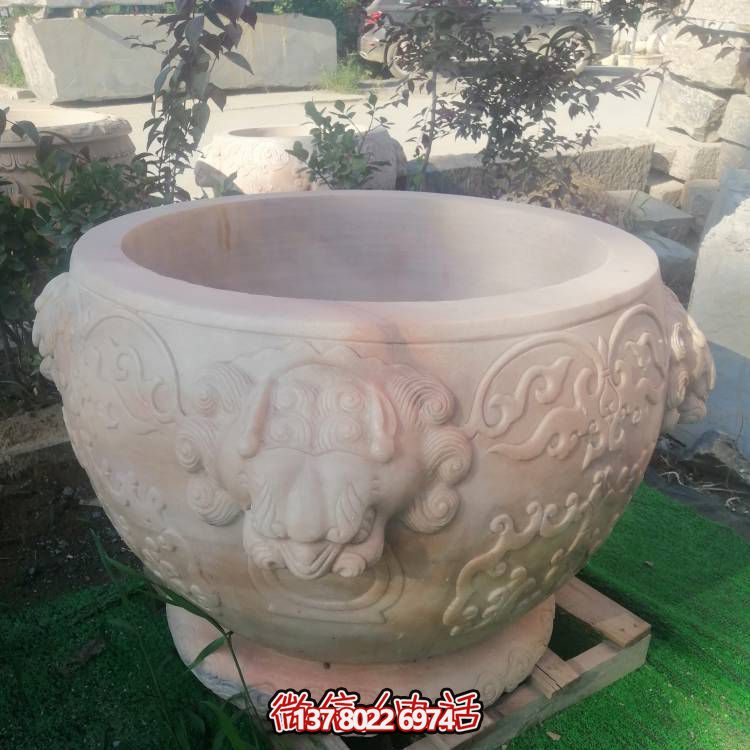 紅晚霞，精美石雕園林?jǐn)[件花盆雕塑