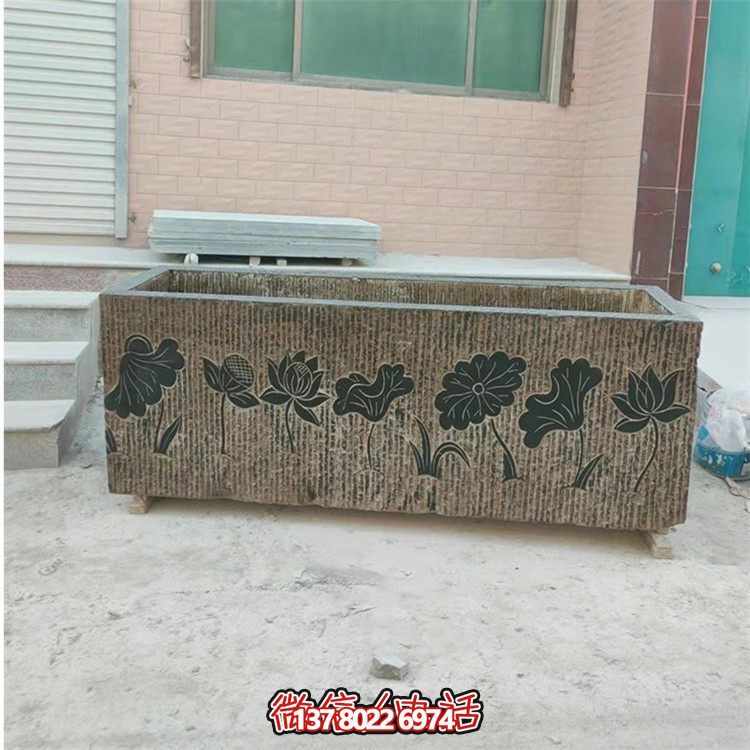 精美花崗巖石雕石缸，裝飾庭院仿古養(yǎng)魚(yú)及擺件