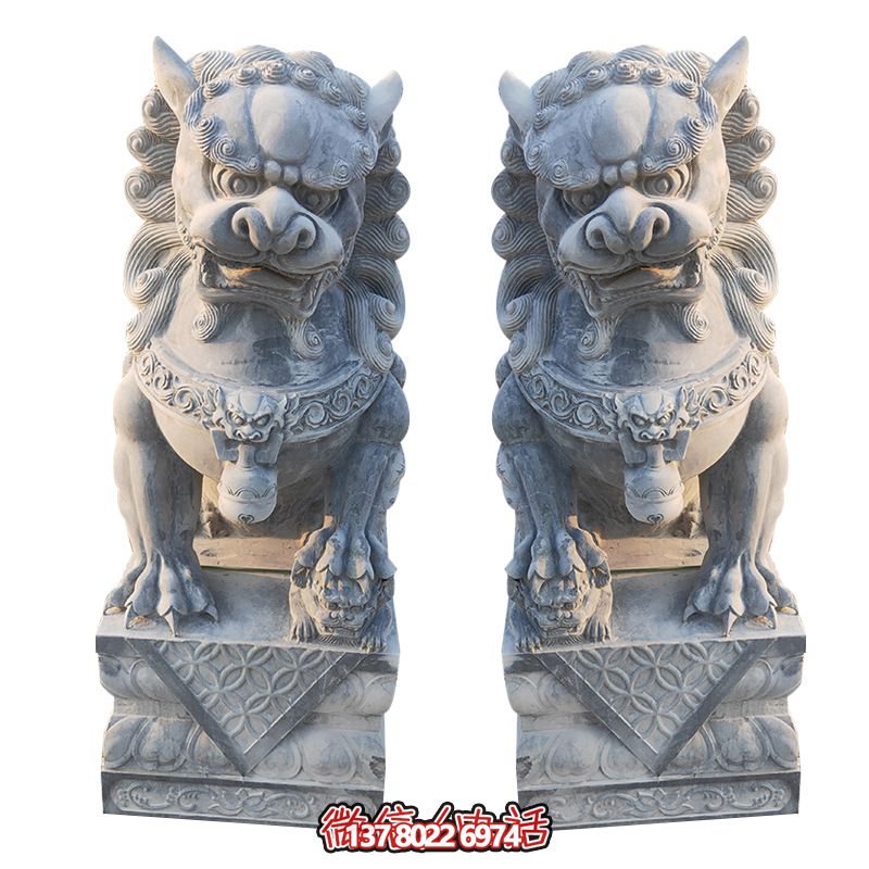 經(jīng)典石雕大理獅子雕塑，精致祠堂裝飾
