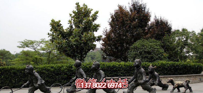 推鐵環(huán)，兒童奔跑，公園雕塑銅雕