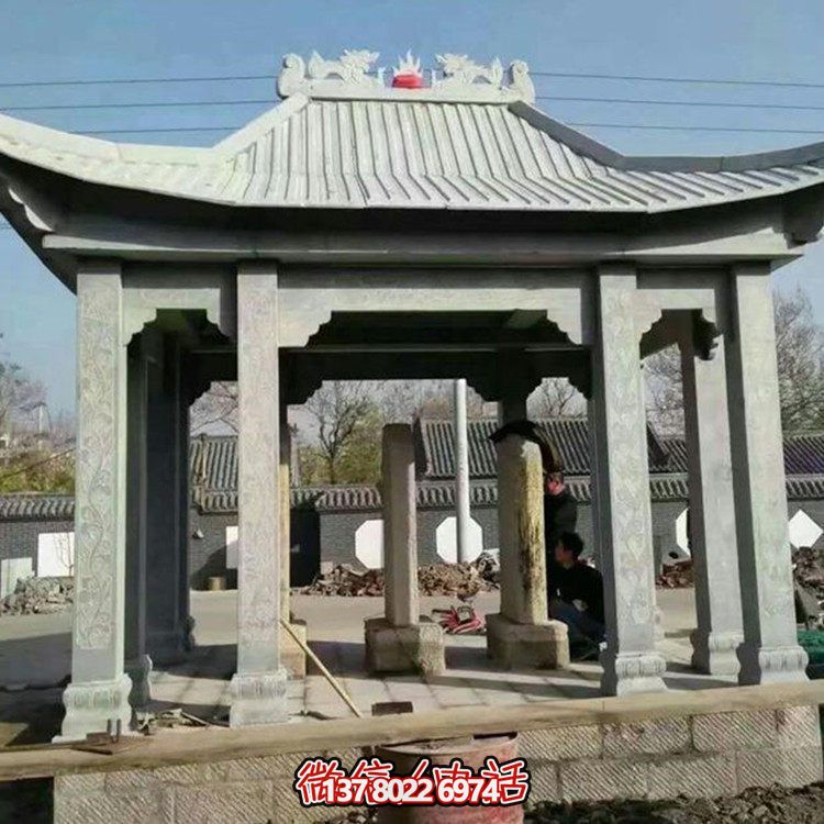 精美大型戶外涼亭，用石雕雕塑裝點(diǎn)大理石美景