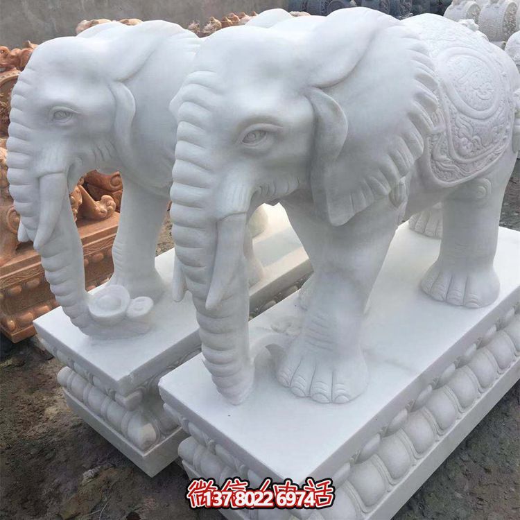 雕塑藝術(shù)融入園林景觀，漢白玉大象石雕點(diǎn)綴戶外