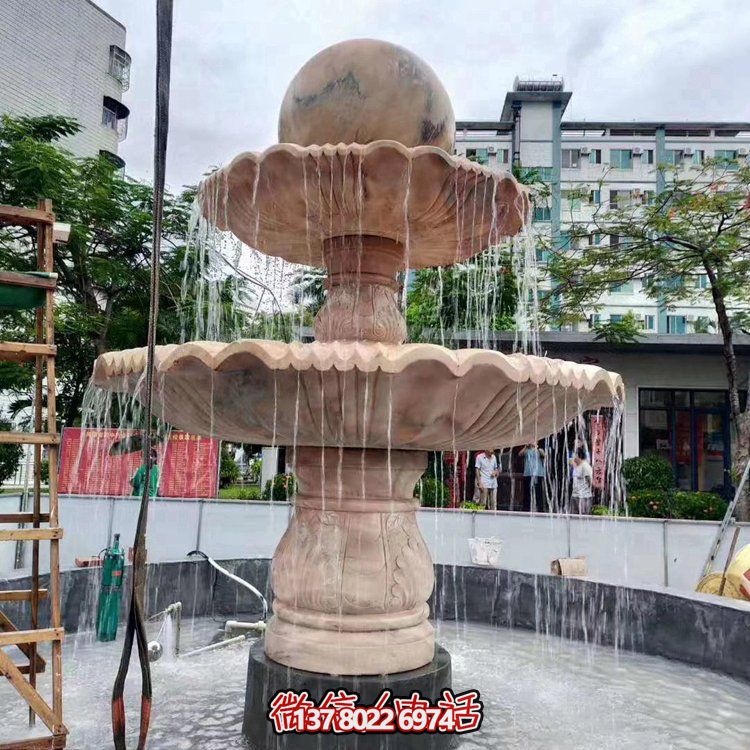 歐式大理石石雕流水噴泉，紅晚霞點(diǎn)綴