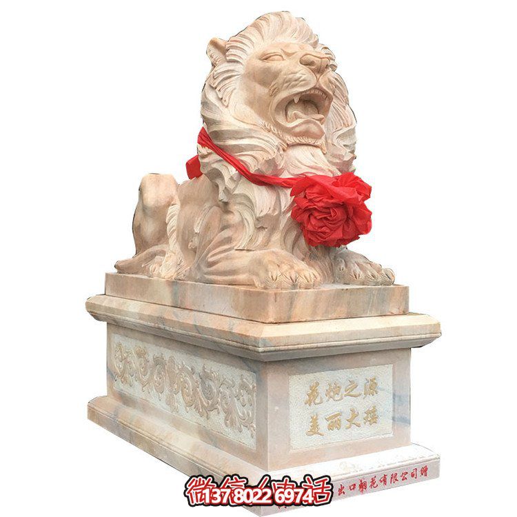 獅子大理石雕塑擺件，精美園林景觀裝飾