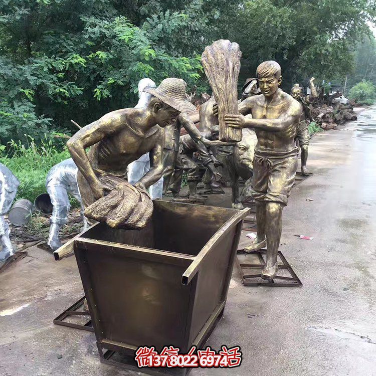 中國民俗——打麥子、勞動、人物雕塑