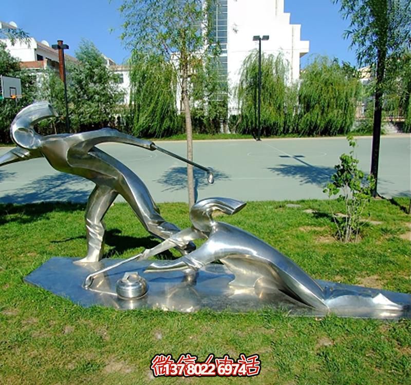 不銹鋼冰壺雕塑，點綴小區(qū)花園，創(chuàng)造休閑運動空間