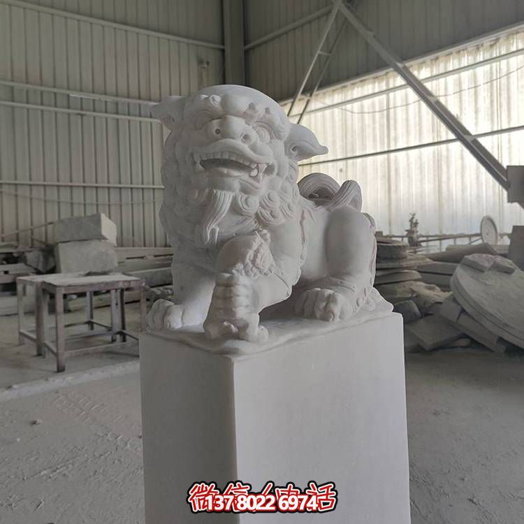 精美大理石石雕石獅子擺件，裝點(diǎn)庭院門口