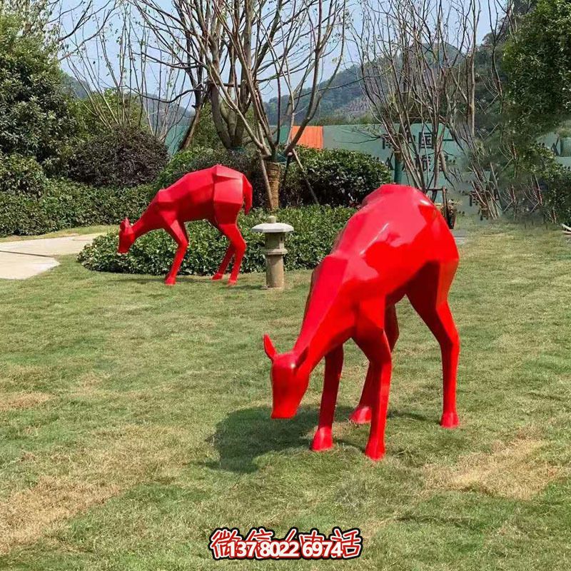玻璃鋼梅花鹿雕塑裝飾品，紅色景觀裝飾
