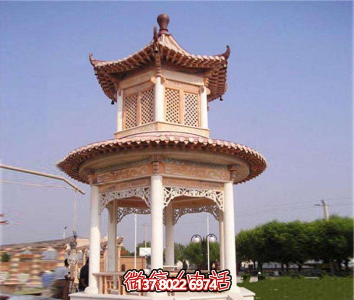 鏤空雕刻涼亭，休閑享受晚霞紅