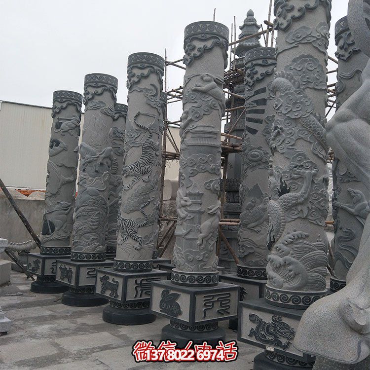 精美石雕十二生肖浮雕，傳承文化，點(diǎn)綴廣場柱子