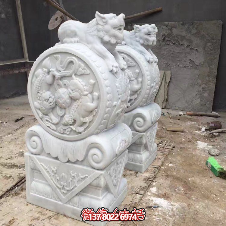 精美大理石石雕抱鼓雕塑，裝點別墅庭院門口