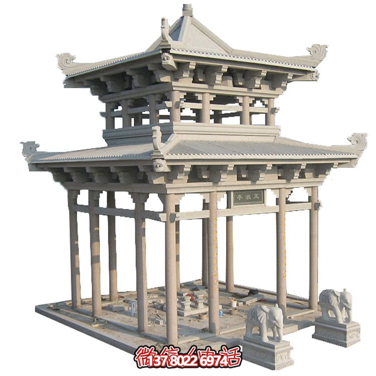 古典多角涼亭建筑大氣，石雕精美，園林景觀完美