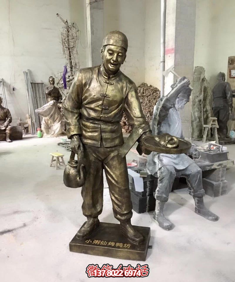 玻璃鋼小吃鋪，雕塑裝飾，店小二上菜