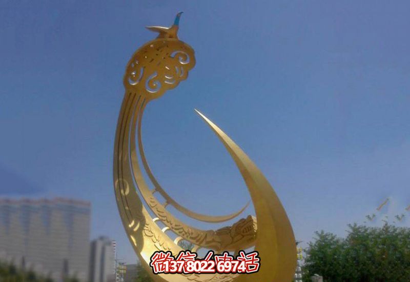 精美不銹鋼鳳凰雕塑，點(diǎn)綴戶外廣場