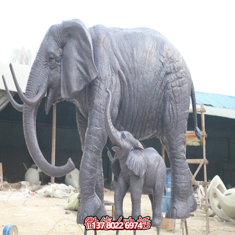 玻璃鋼母子象，大象雕塑