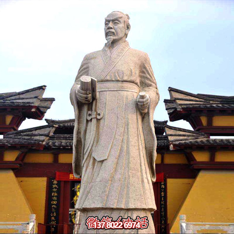 廣場(chǎng)學(xué)?；▓@砂巖石戰(zhàn)國(guó)時(shí)期思想家孟子雕塑像