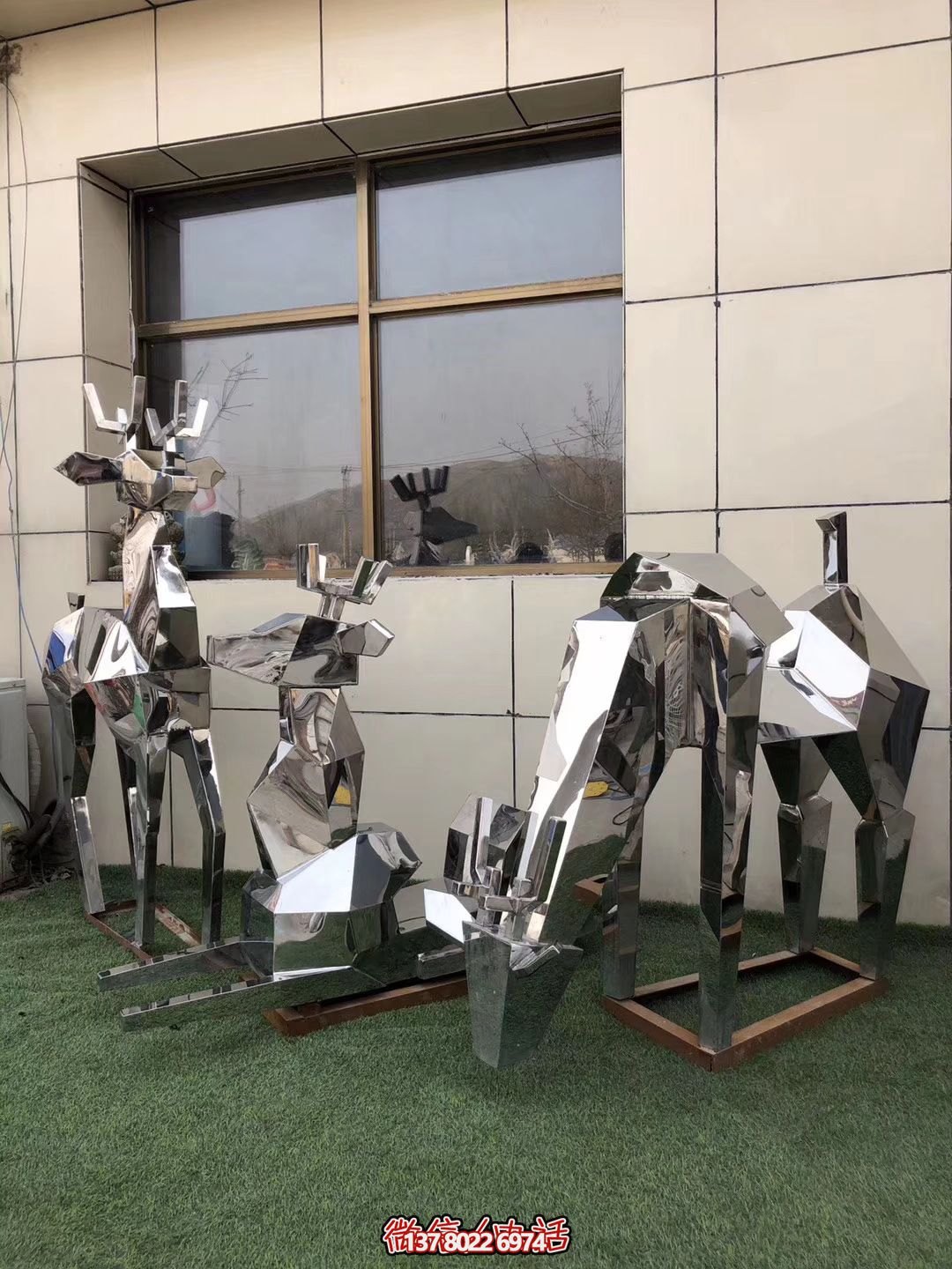 公園景區(qū)不銹鋼幾何三只梅花鹿雕塑 公園景區(qū)不銹鋼幾何三只梅花鹿雕塑