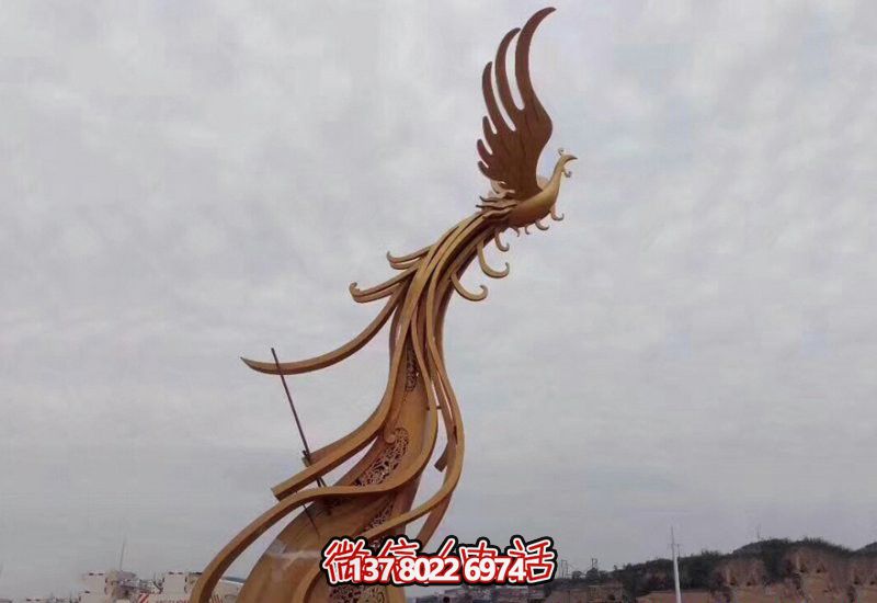 公園景區(qū)創(chuàng)意不銹鋼飛翔的鳳凰雕塑