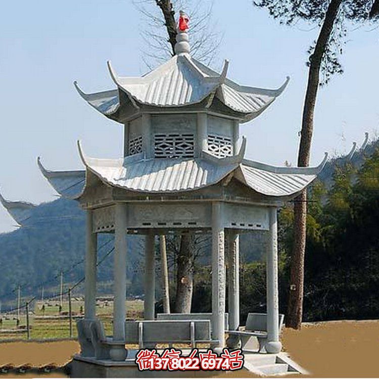 園林景區(qū)庭院擺放青石仿古景觀涼亭造型獨特手工雕刻