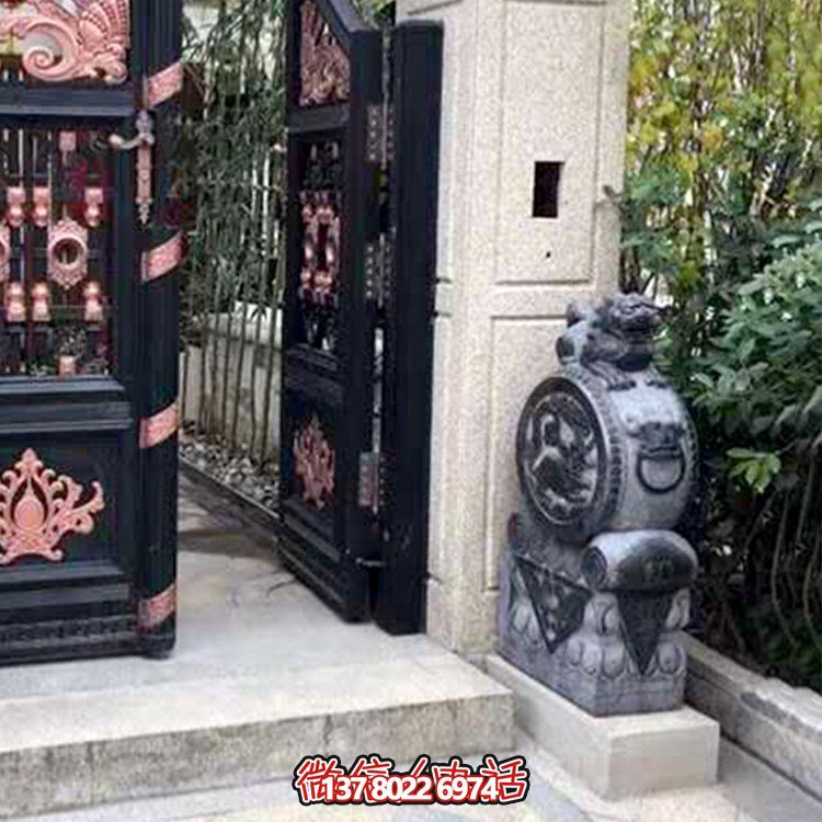 石雕青石仿古麒麟門墩抱鼓石別墅擺件