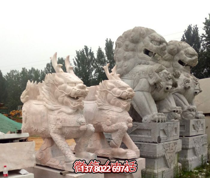 別墅庭院鎮(zhèn)宅石雕大理石麒麟雕塑