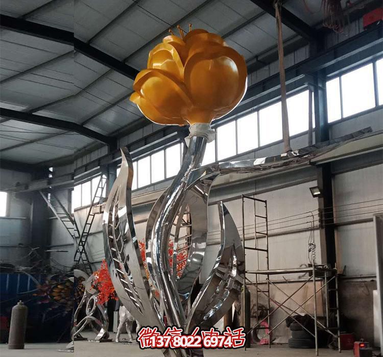 廣場(chǎng)大型不銹鋼玫瑰花雕塑