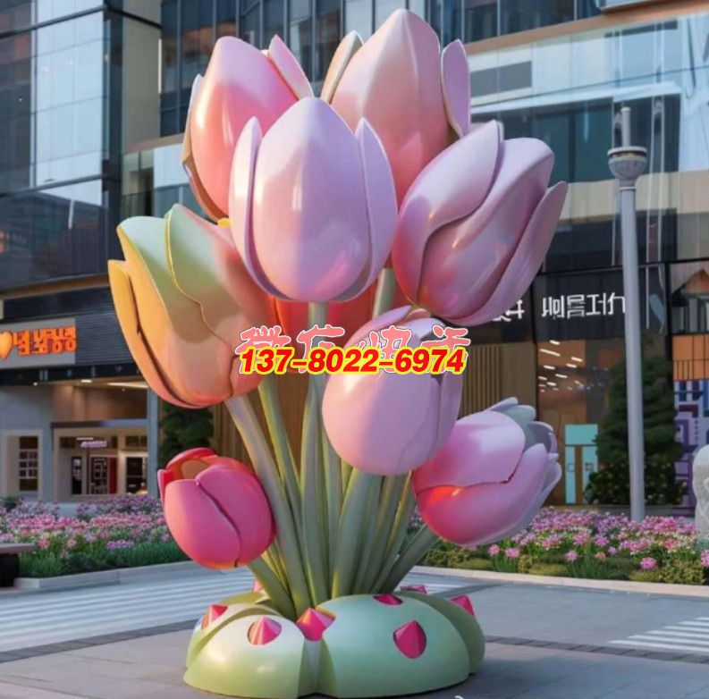 郁金花簇?zé)ú食茄?—— 不銹鋼景觀雕塑的浪漫商業(yè)地景敘事